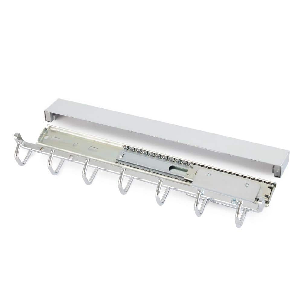 Chrome 14'' Sliding Belt and Accessory Rack with 7 Hooks
