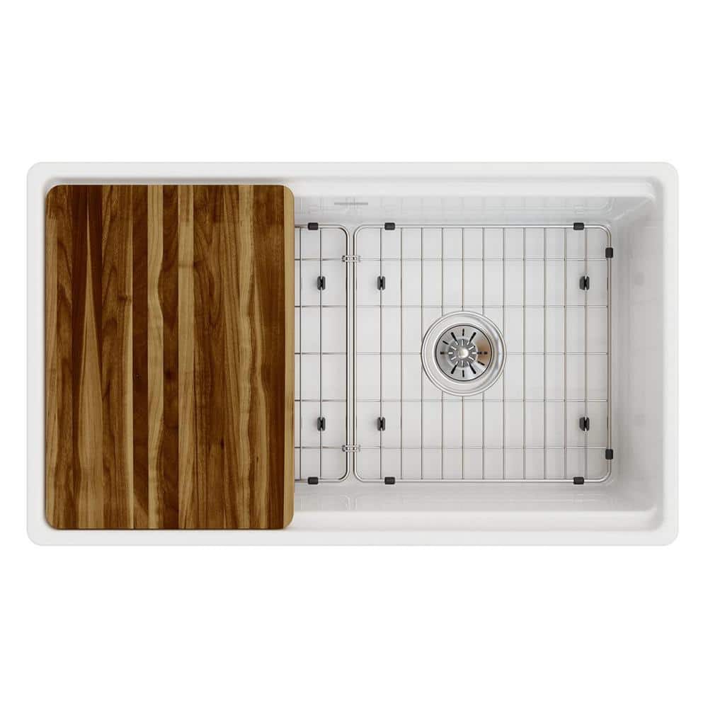 Elkay 33" White Fireclay Single Bowl Farmhouse Sink Kit