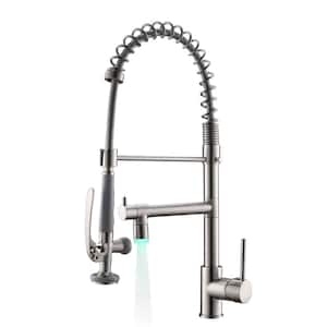 Commercial Single Handle Pull Down Sprayer Kitchen Faucet in Brushed Nickel