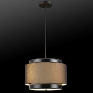 Simon 2-Light Matte Black Pendant Light with Black Fabric Outer Shade and Black Cloth Cord