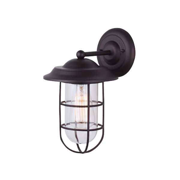 CANARM Bayard 1-Light Oil-Rubbed Bronze Outdoor Wall Lantern Sconce with Wire Cage