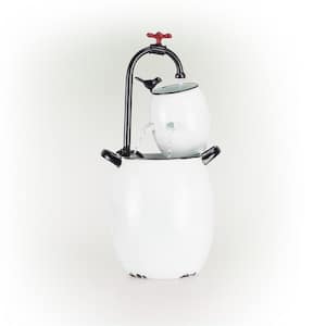 19 in. Tall White Barrels & Faucet Tabletop Fountain Decoration