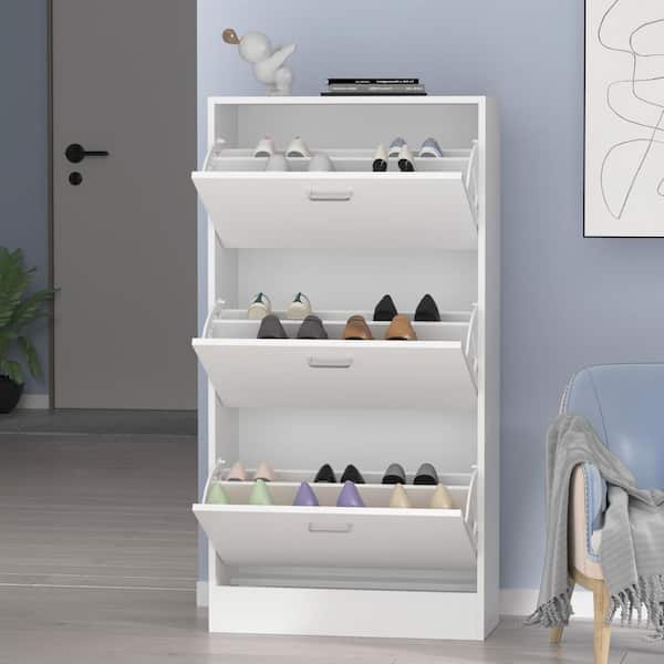 FUFU&GAGA 23.6 in. W x 70.9 in. H 24-Pair White Wood 2-Door Shoe Storage  Cabinet with Wheels KF200174-01 - The Home Depot