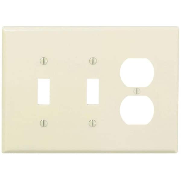 Leviton 3-Gang Light Almond 2-Toggle / 1-Duplex Outlet/Receptacle Nylon Midway/Midsize Wall Plate (1-Pack) PJ21-T