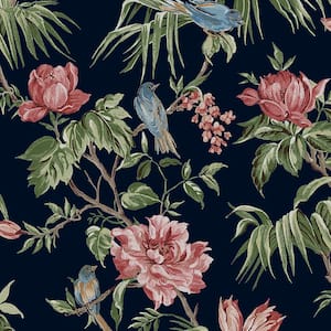 Navy Birds and Blooms Removable Wallpaper Sample
