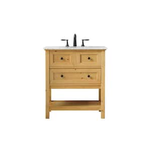Timeless Home 30 in. W x 22 in. D x 34 in. H Single Bathroom Vanity in Natural Wood with White Marble