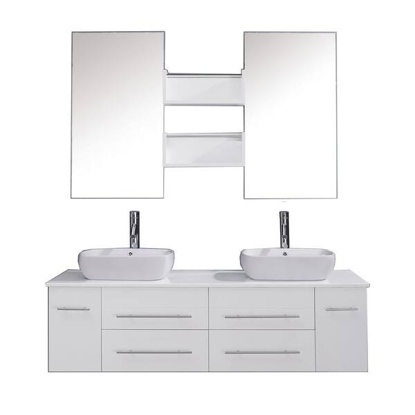 Virtu USA Augustine 60 in. W Bath Vanity in White with Stone Vanity Top in White with Square Basin and Mirror and Faucet