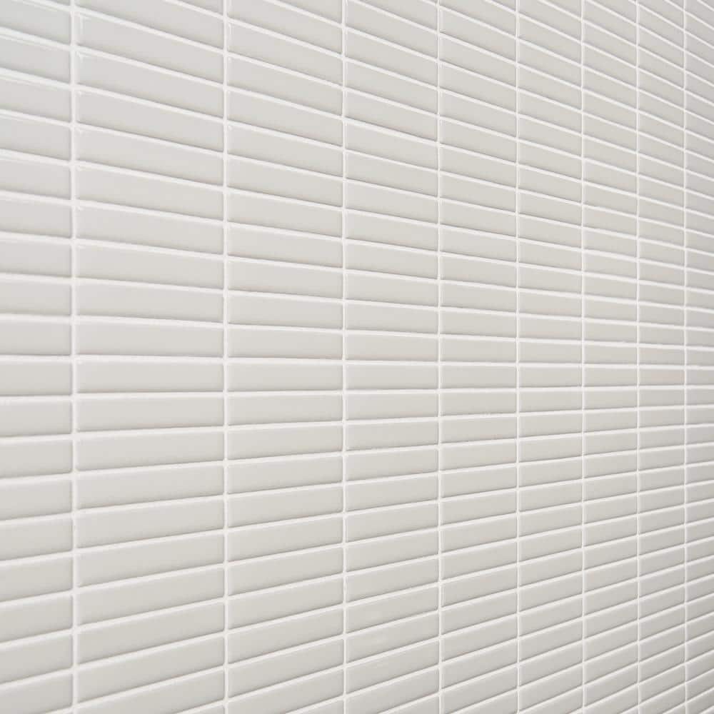 White Glossy Porcelain Stacked Mosaic Tile 11.19 x 11.9 Inch