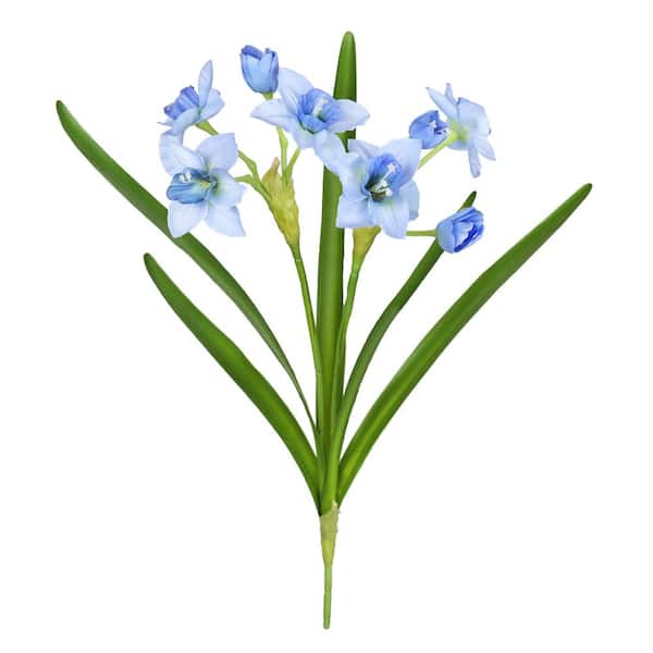 LIVING LUXURY 22 in. Blue Artificial Daffodil Flower Stem Bush Bouquet (Set of 3)