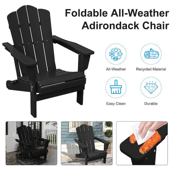 JEAREY HDPE Classic Black Folding Plastic Adirondack Chair (1-Pack