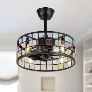 18 in. Indoor Black Colorful Glass Reversible Ceiling Fan with Light and Remote