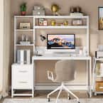 BYBLIGHT Capen 55 in. Rectangular White Engineered Wood 2-Drawer