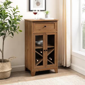 English Oak Wood and Glass Classic Bar Cabinet with Bottle Storage