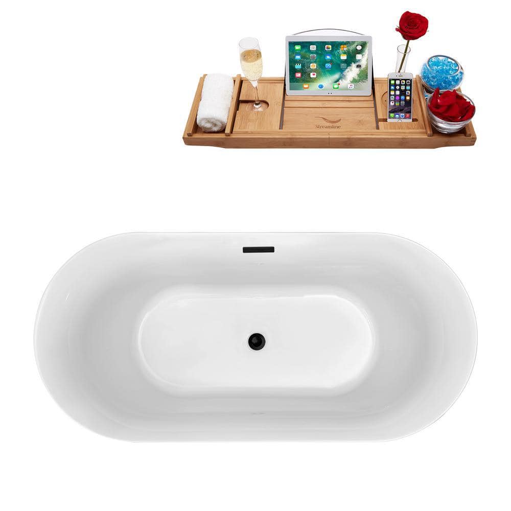 59'' Black and White Acrylic Freestanding Soaking Tub