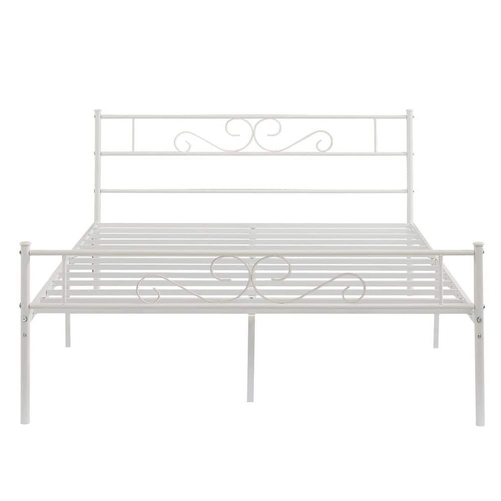 VECELO Victorian Bed Frame, White Metal Frame Queen Platform Bed No Box ...