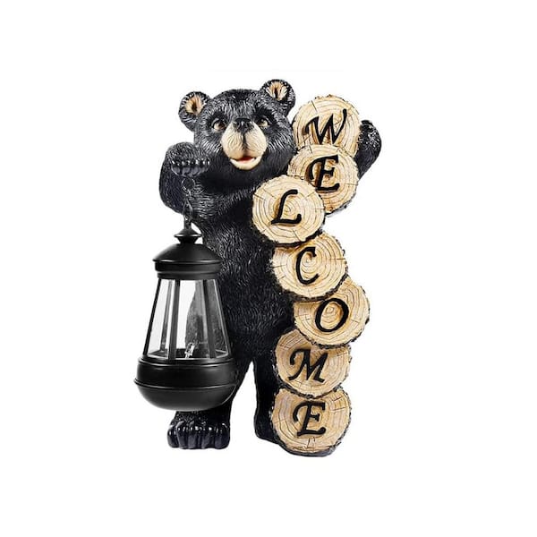Black Resin Solar Bear Garden Statue