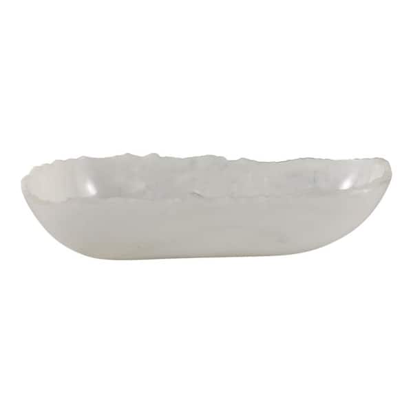 White Oval Resin 23 in. Decorative Raw Edge Marbled Bowl