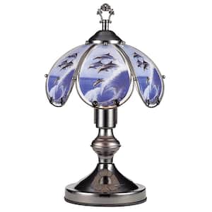 14.25 in. Jumping Dolphin Black Chrome Touch-On Table Lamp