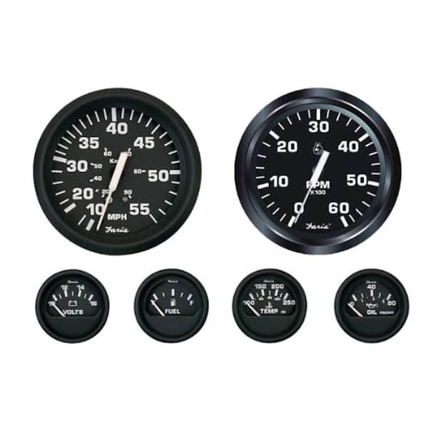 Faria Euro Inboard 6-Gauge Boxed Set - Speedometer/Tachometer/Fuel Level/Voltmeter/Water Temp/Oil PSI