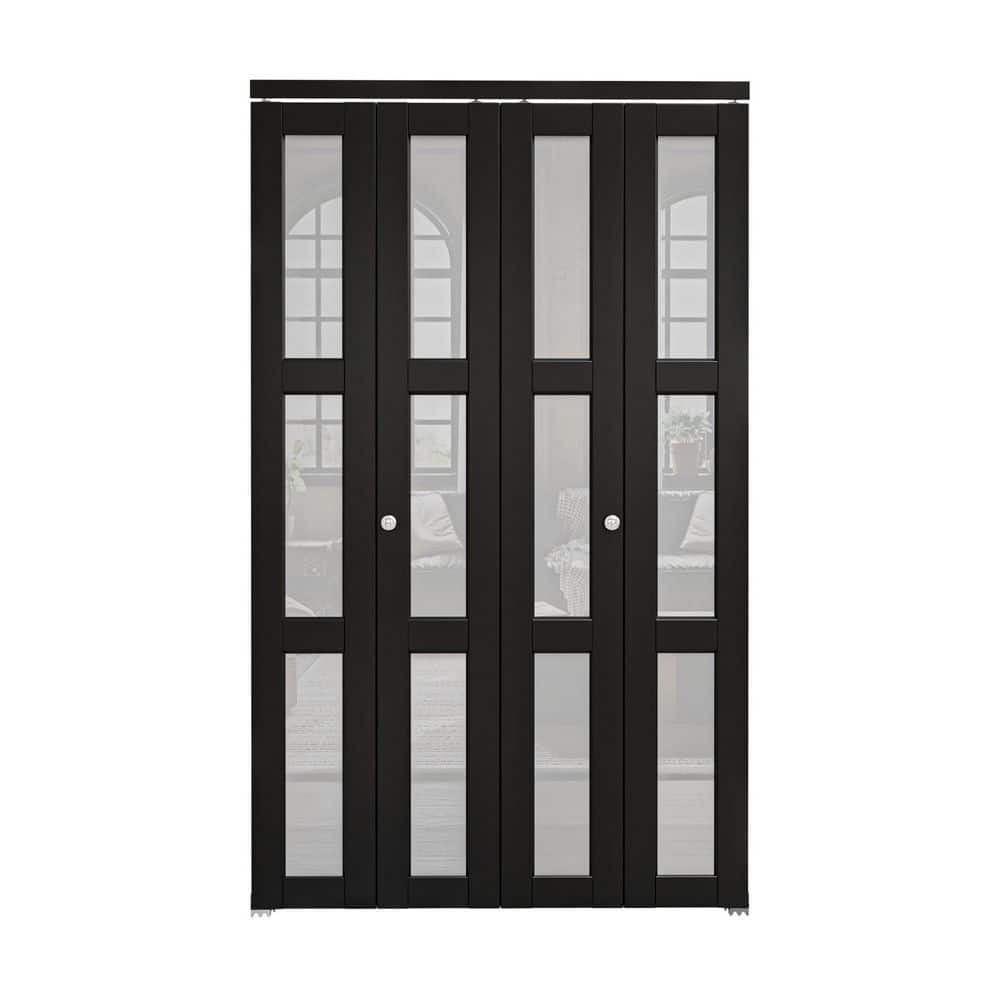 48 in. x 80 in. 3-Lite Frosted Glass Solid Core MDF Black Finished Glass Closet Bi-Fold Door with Hardware For Closet price history on PriceWatchPro