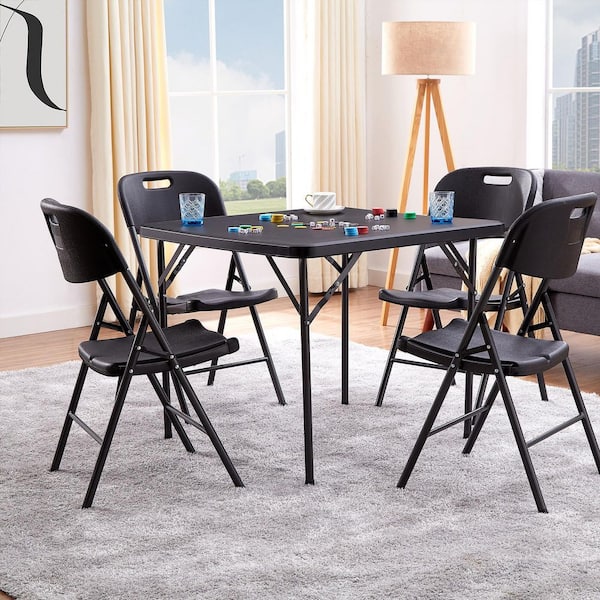 VECELO Folding Card Table Square with Mesh Bag, Black 35 in