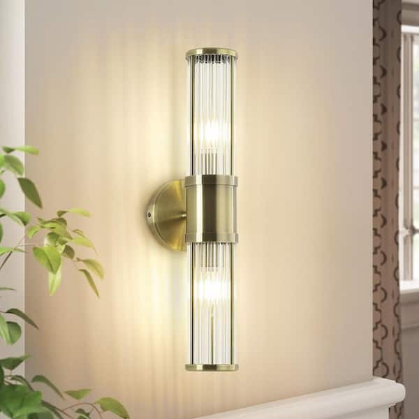 4.72 in. 2-Light Antique Bronze Modern Industrial Vanity Light with Clear Ribbed Glass Shades