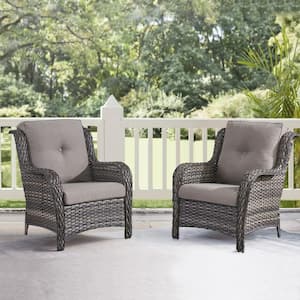 Garolina Wicker Outdoor Lounge chairs with Gray Cushions(2-Pack)