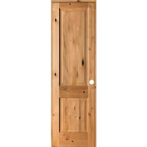 28 in. x 96 in. Rustic Knotty Alder Wood 2 Panel Square Top Left-Hand/Inswing Clear Stain Single Prehung Interior Door