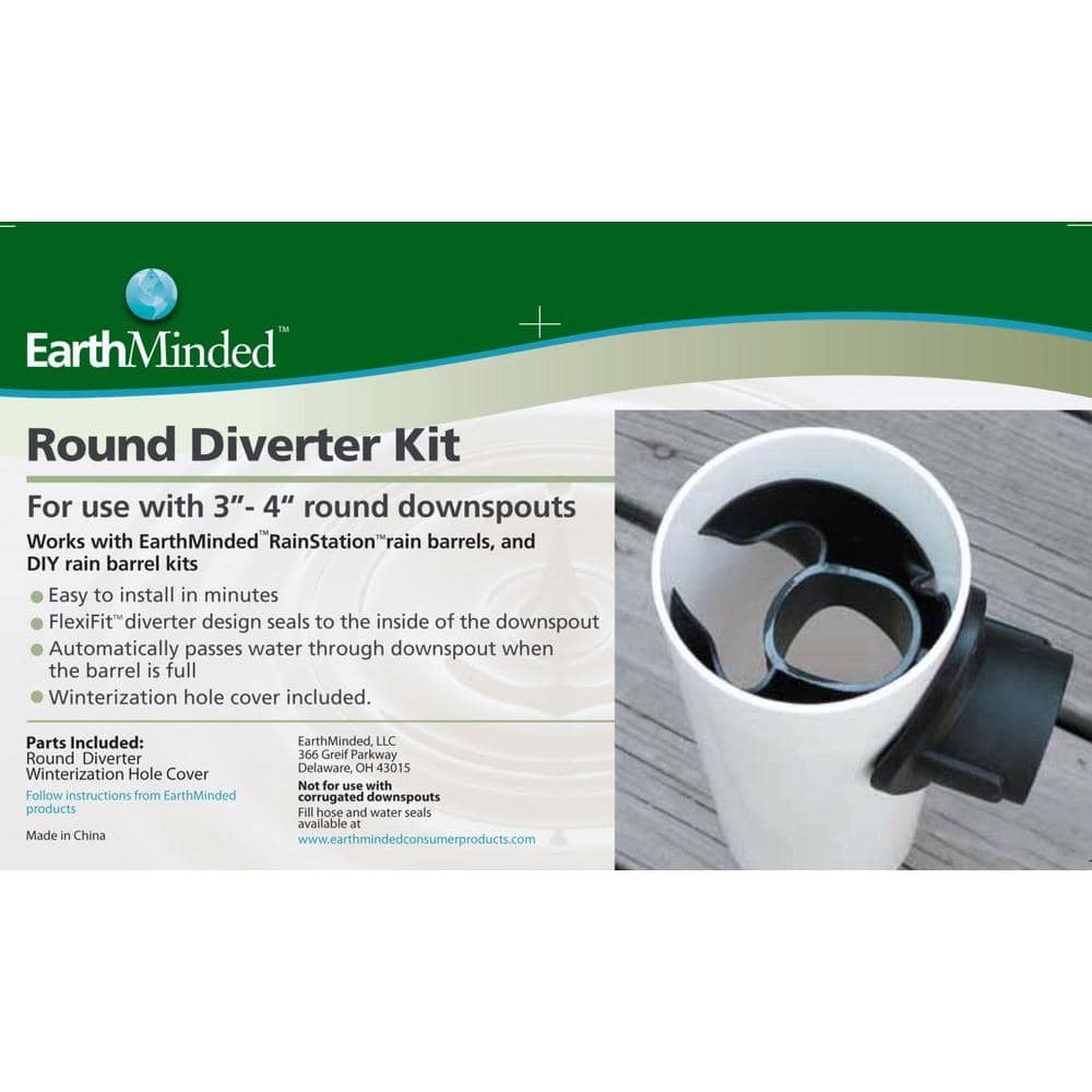Black Plastic Round Rain Barrel Diverter Kit