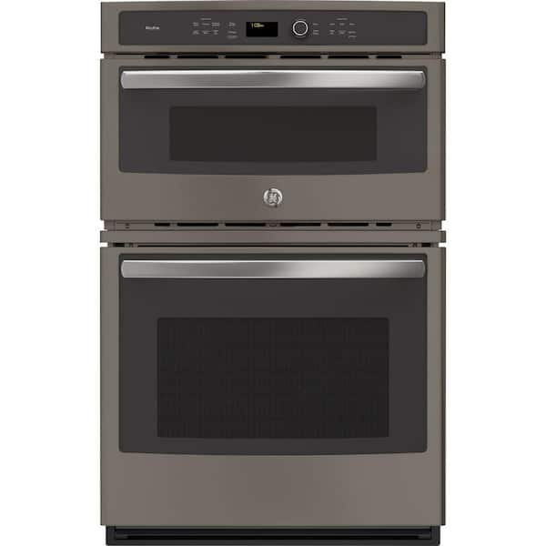 GE Profile 27 in. Double Electric Wall Oven with Convection Self-Cleaning and Built-In Microwave in Slate