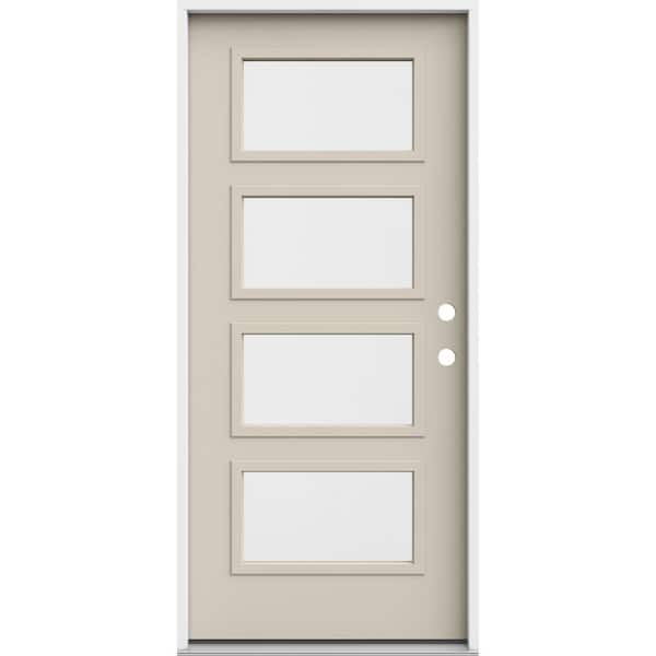 JELD-WEN 36 in. x 80 in. Left-Hand/Inswing 4 Lite Equal Clear Glass Primed Steel Prehung Front Door