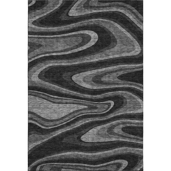 Mayfield Premium Machine Washable Abstract AMF2493 Black 9 ft. x 12 ft. Area Rug