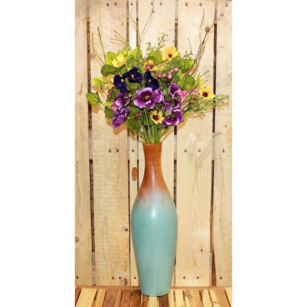 15 in Artificial Pansy Green Leaves Bush, Set of 3