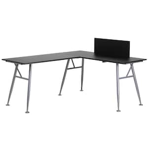Black Laminate L-Shape Computer Desk with Silver Frame Finish