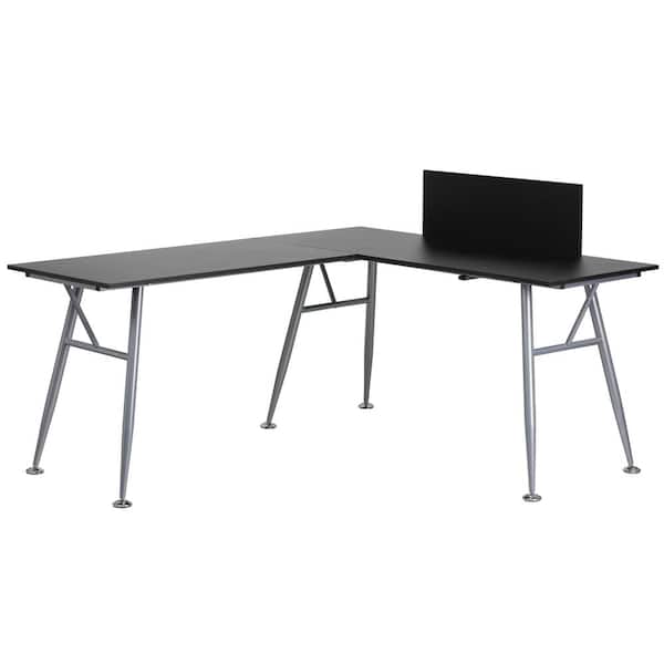 Flash Furniture Black Laminate L Shape Computer Desk With Silver Frame Finish Nanwk110bk The Home Depot Flash Furniture Black Laminate L Shape, Flash Furniture Black Computer Desk With Pull Out Keyboard Tray