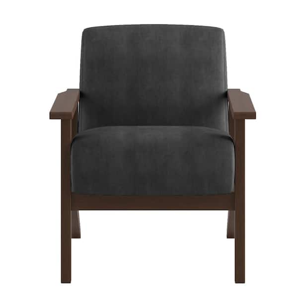 EVERGLADE HOME Malibu Dark Gray Velvet Upholstered Solid Wood Walnut Finish Accent Chair