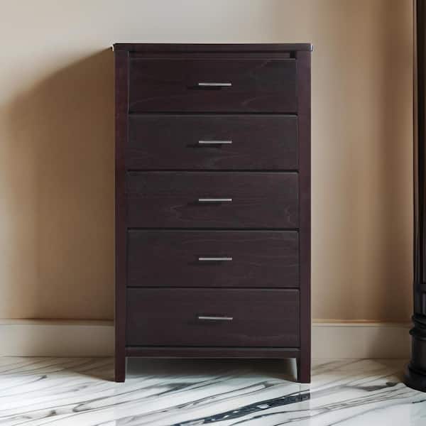 Brown and Chrome 5-Drawers 32 in. Chest of Drawers Dresser Without Mirror