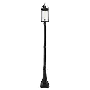 Roundhouse 1-Light Black 113.25 in. Aluminum Hardwired Outdoor Weather Resistant Post Light Set with No Bulb Included