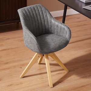 Arthur Light Gray Faux Leather Mid-Century Modern Swivel Office Accent Arm Chair with Wood Legs