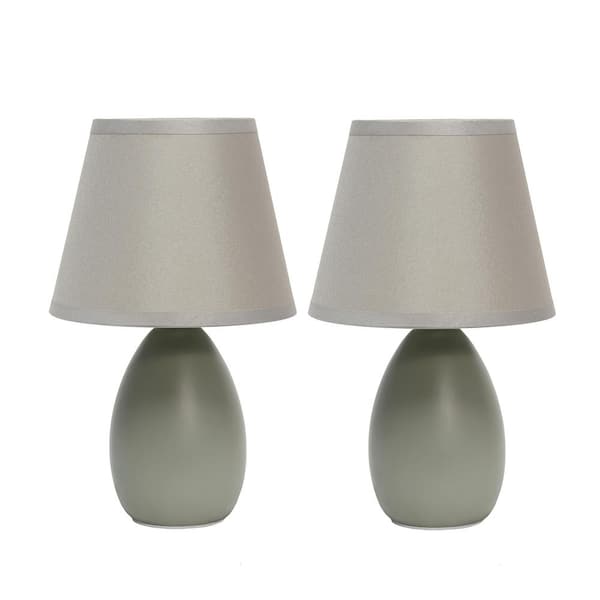 Creekwood home 9.45 in. GrayTraditional Petite Ceramic Oblong Bedside Table Desk Lamp Set with Matching Tapered Fabric Shade (2-Pack)
