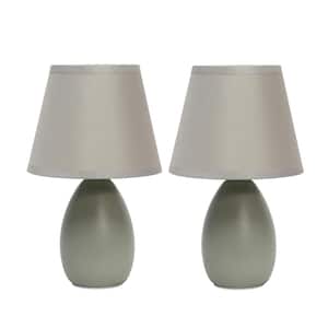 9.45 in. GrayTraditional Petite Ceramic Oblong Bedside Table Desk Lamp Set with Matching Tapered Fabric Shade (2-Pack)