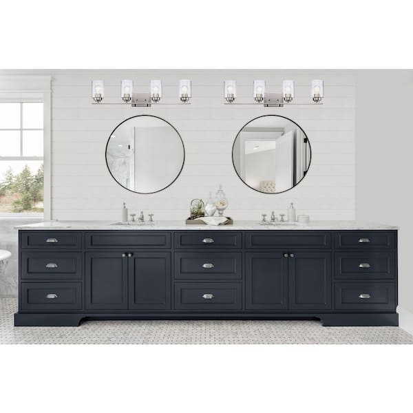 Simi 31 in. 4-Light Brushed Nickel Bathroom Vanity Light Fixture with Seeded Glass Shades