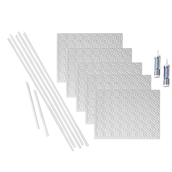 Fasade Traditional 6 18 in. x 24 in. Gloss White Vinyl Decorative Wall Tile Backsplash 15 sq. ft. Kit