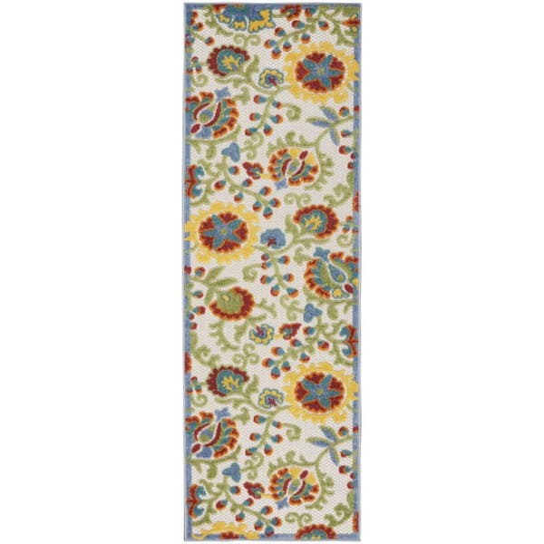 Green, Ivory 2 ft. x 8 ft. Woven Polypropylene Indoor/Outdoor Area Rug