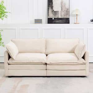 Modern Beige Corduroy Loveseat with Two Pillows for Living