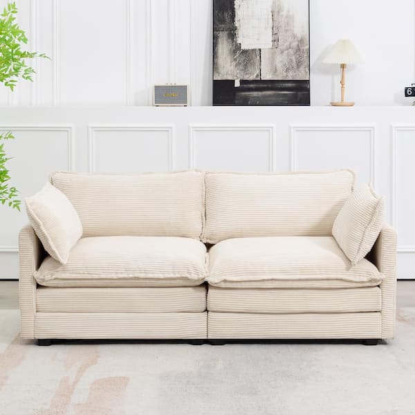 JEAREY Modern Beige Corduroy Loveseat with Two Pillows for Living