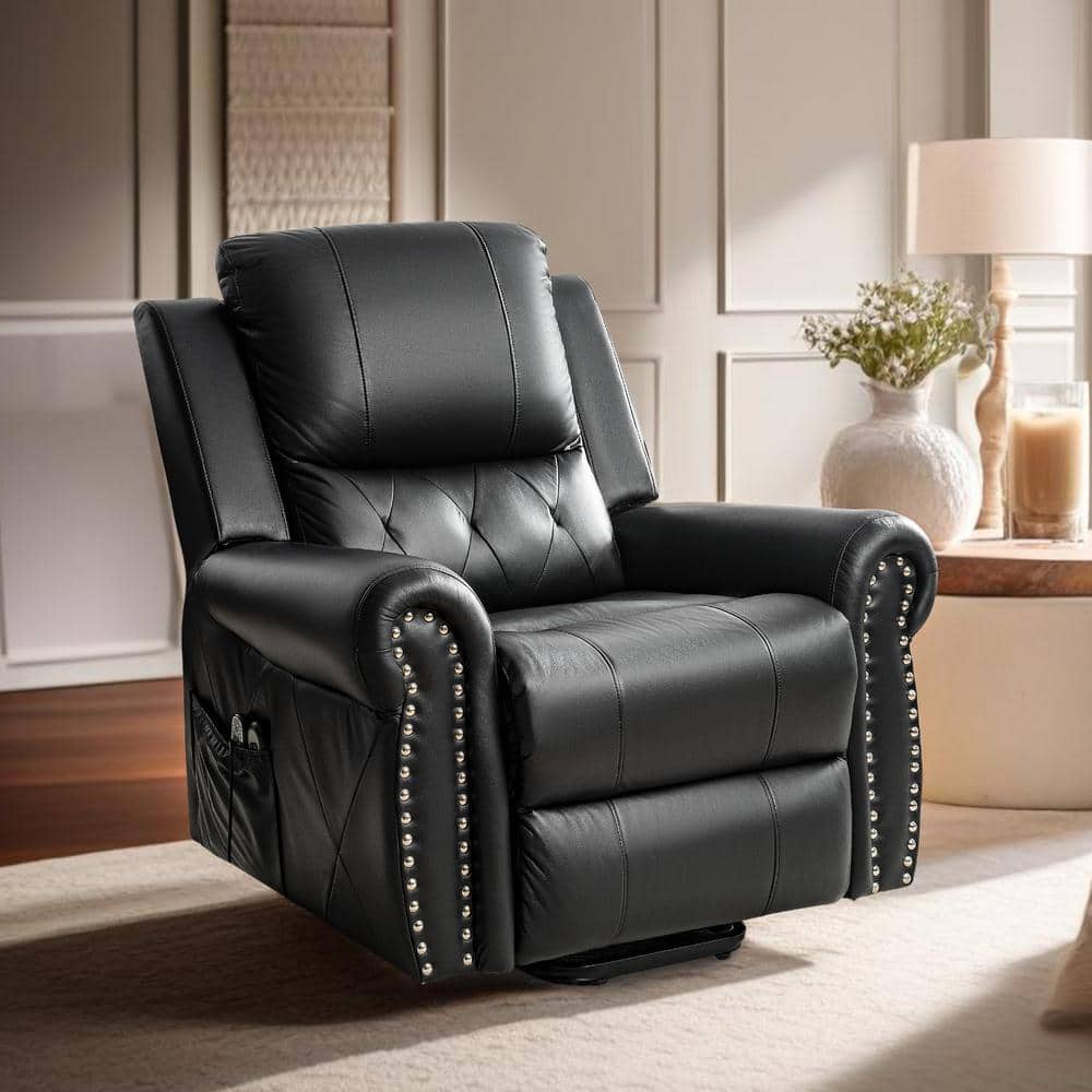 HOMESTOCK Black Studded Air Leather Power Lift Reclining