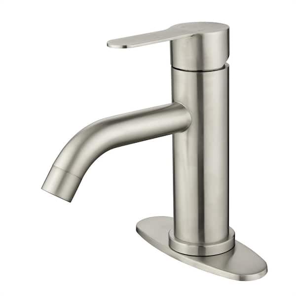 FLG Single Handle Single Hole Bathroom Faucet with Deckplate Included Modern Stainless Steel Sink Taps in Brushed Nickel