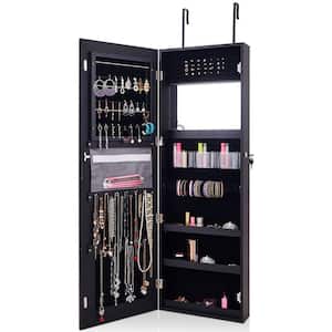 Lockable Black Jewelry Armoire Cabinet Touch Sensor Lighting Full Length LED Mirrored Organizer 47 in. x 16 in. x 5-in.