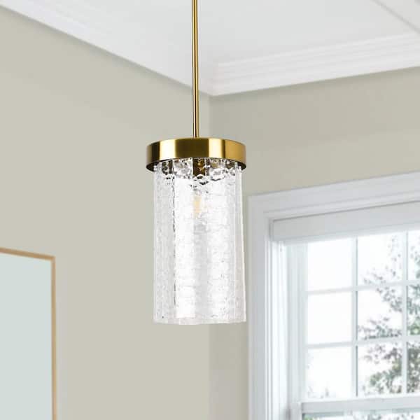 60-Watt 1-Light Gold Finished Pendant Light with Etched Glass Shade